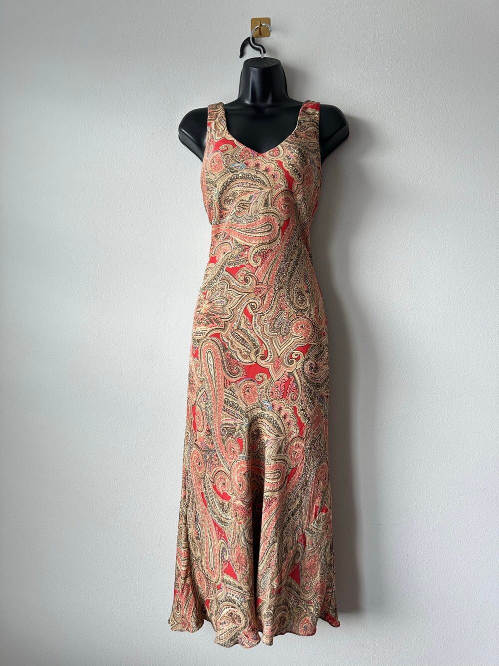 Vintage Y2K Jones New York Silk Paisley Midi Dress Sleeveless Bias Slip Dress L